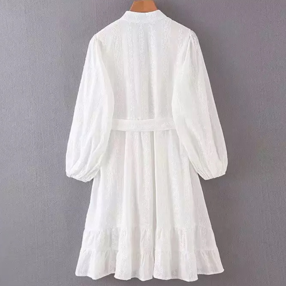Boho Crochet Eyelet Button Up Gypsy Dress white - Picture 9 of 16